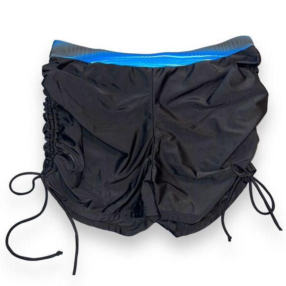 Boutique Other - Womens Swim Shorts Ruched Leg Black Blue Elastic Waistband Swimsuit Bottoms XXL